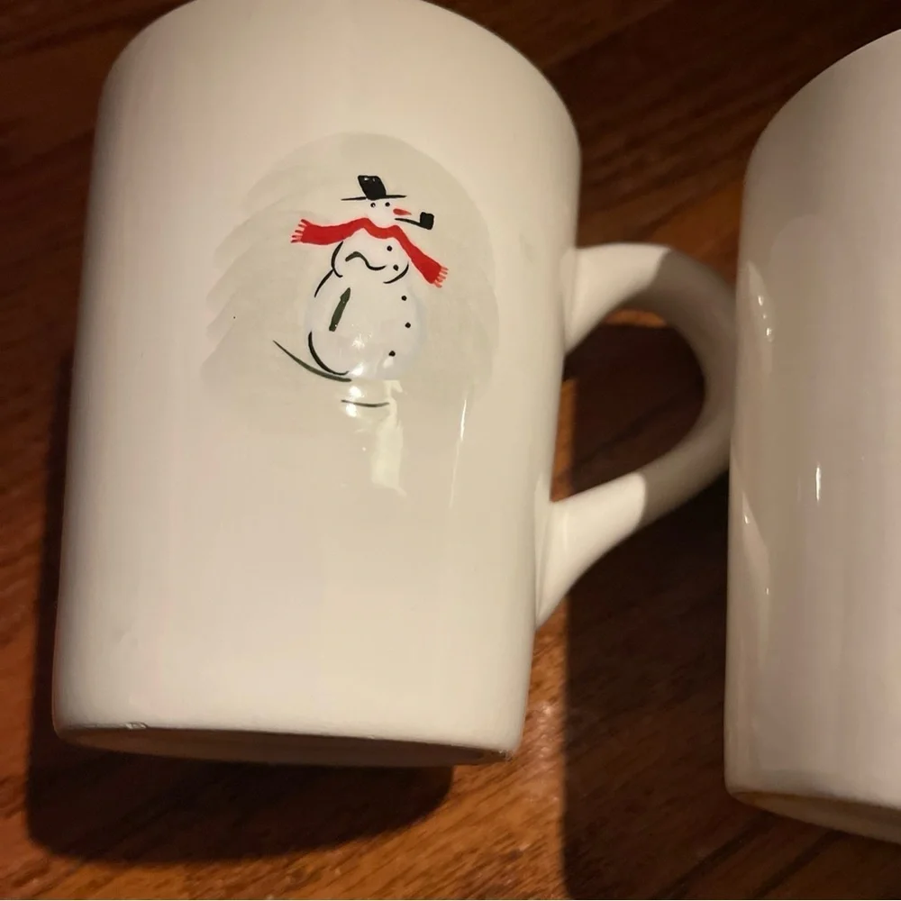 Williams Sonoma Snowman Mug Coffee Cup Hot Cocoa Set of 2